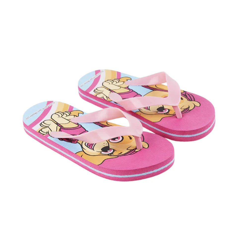 Chinelo infantil rosa com estampa de cachorrinha desenho animado, tiras rosas, para meninas.