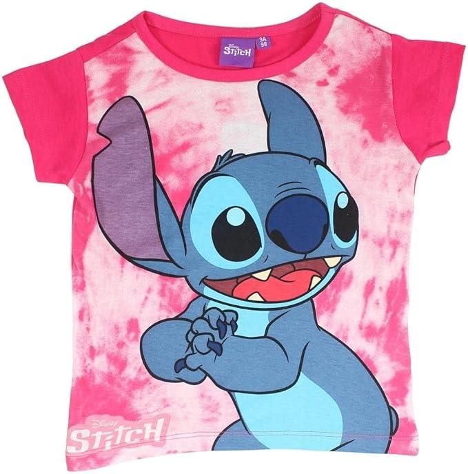 Camiseta infantil rosa com estampa do Stitch, personagem da Disney, para crianças.