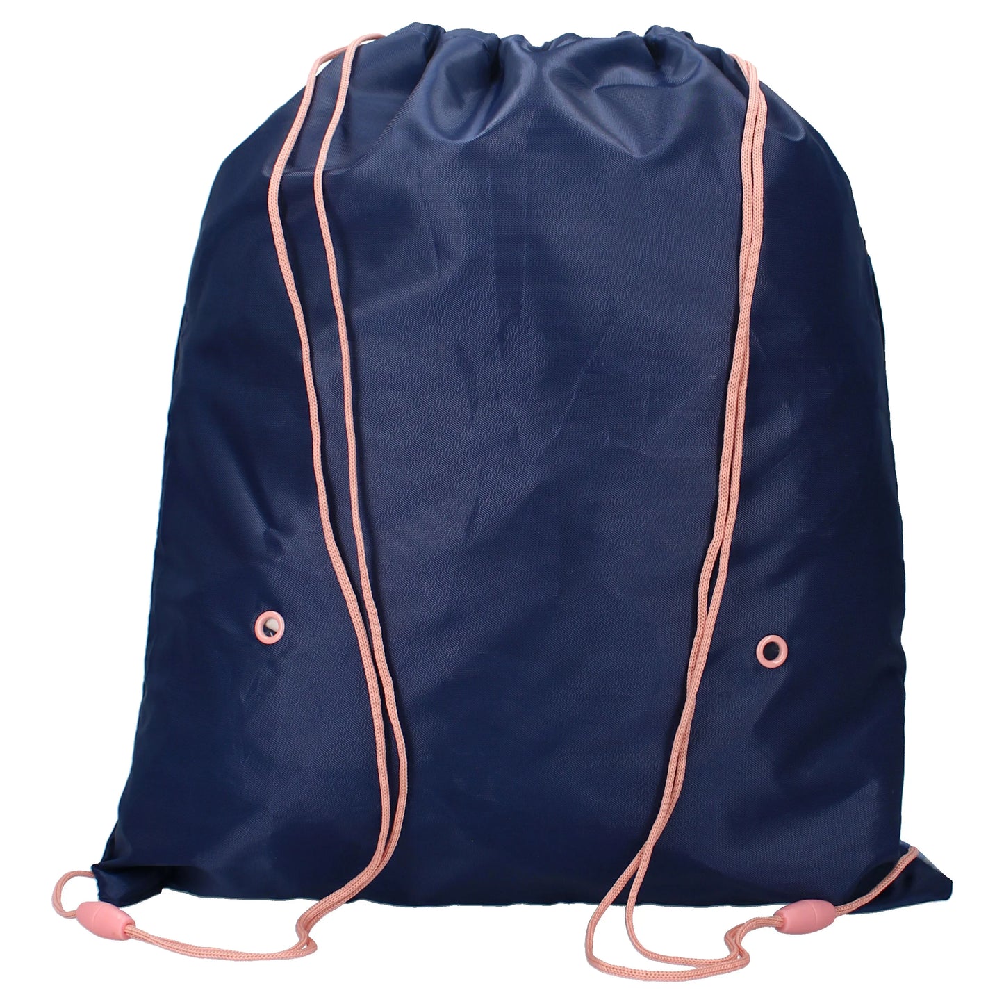 Mochila saco infantil azul escuro com cordões rosa, ideal para crianças