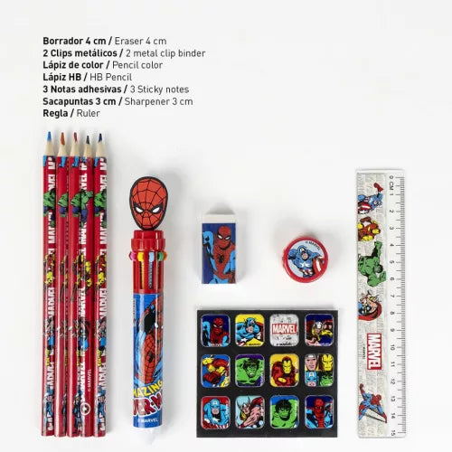 Conjunto Escolar Spiderman com estojo transparente