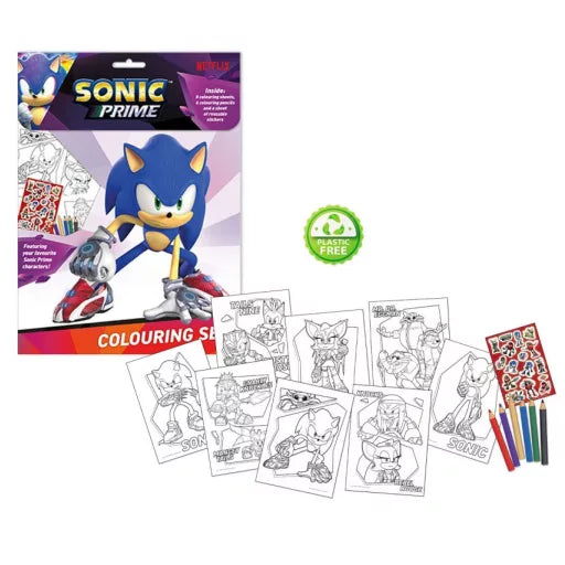 Conjunto colorir Sonic com lápis e autocolantes - BONECADA