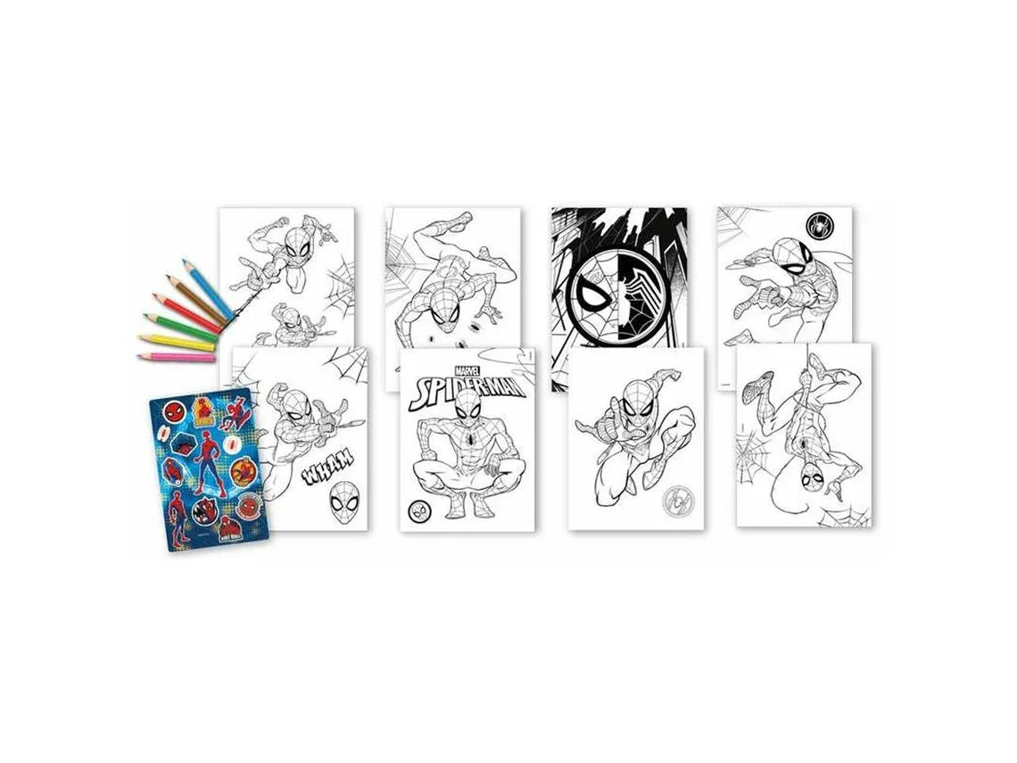 Conjunto colorir com lápis e autocolantes Spiderman - BONECADA