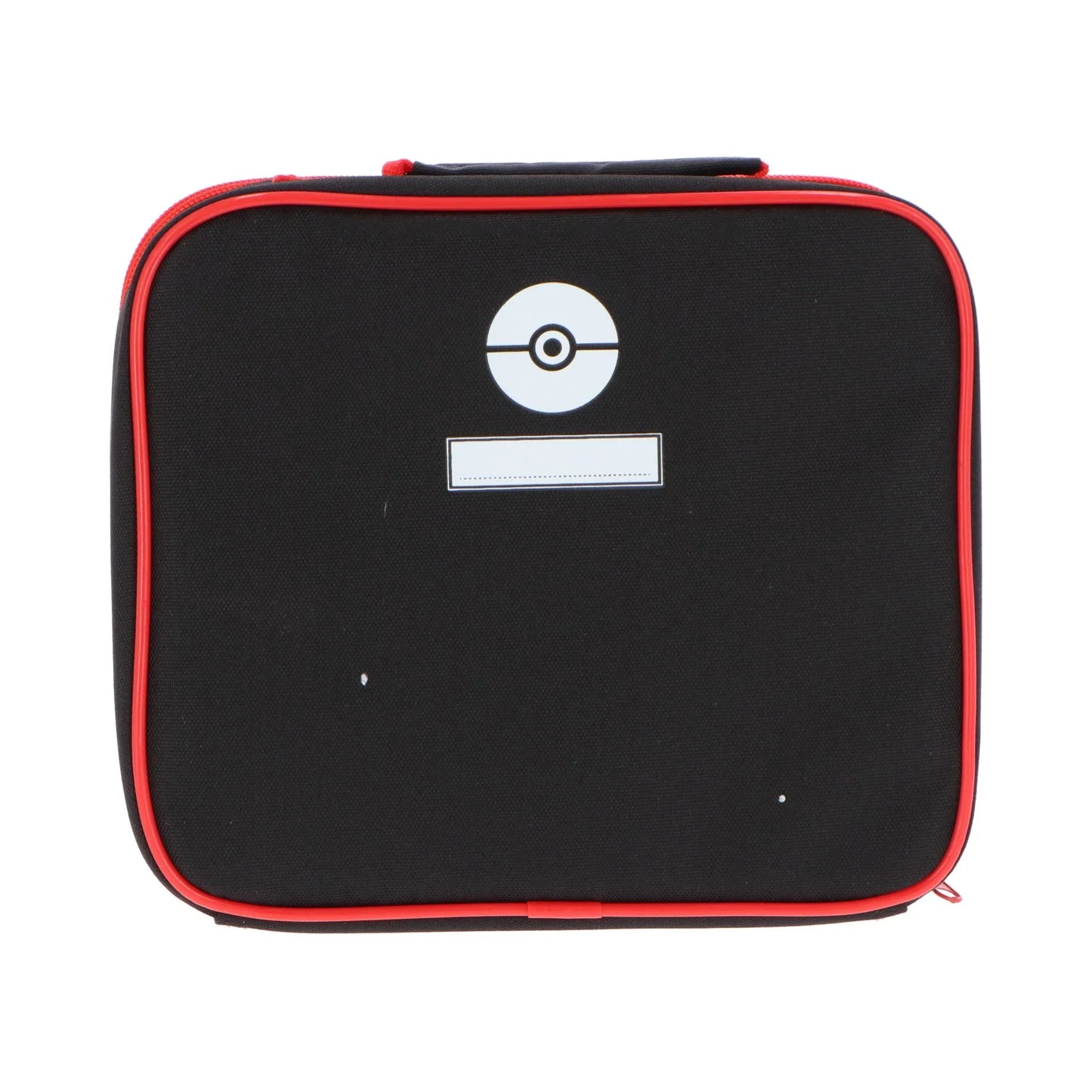 Lancheira térmica infantil preta com detalhes vermelhos e estampa Pokébola Pokémon.
