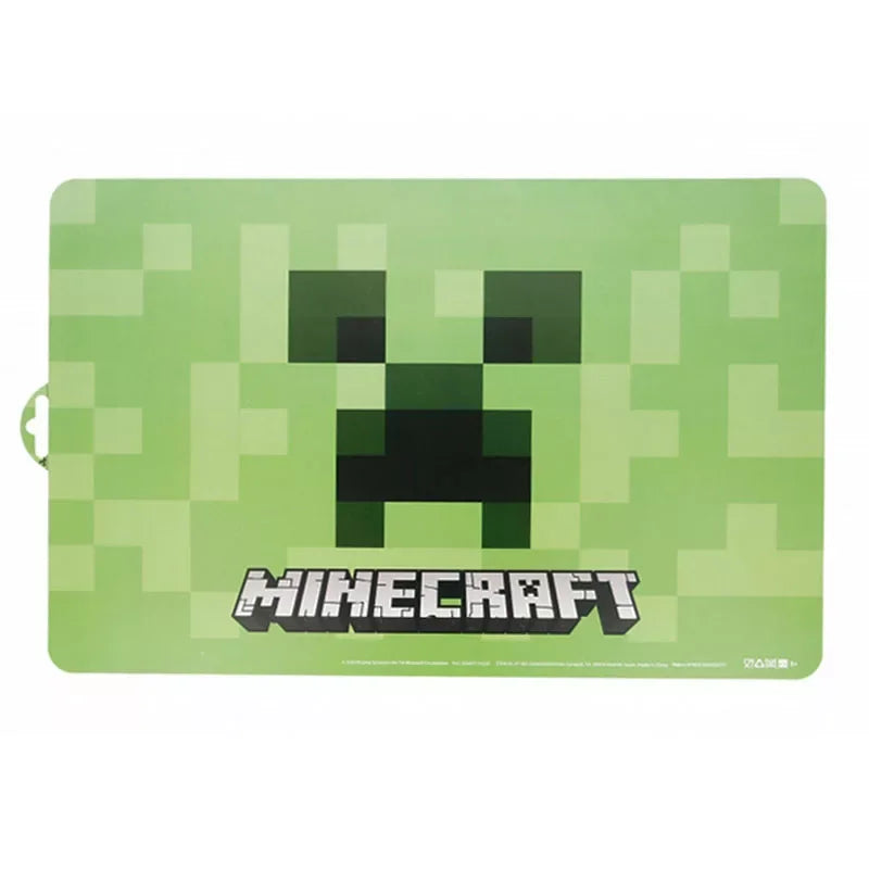 Tapete infantil verde do Minecraft com rosto Creeper pixelado e logo Minecraft.