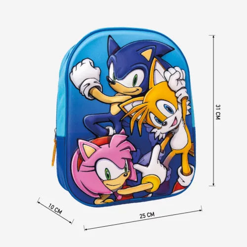 Mochila pré-escolar Sonic 3D - 31 cm - BONECADA