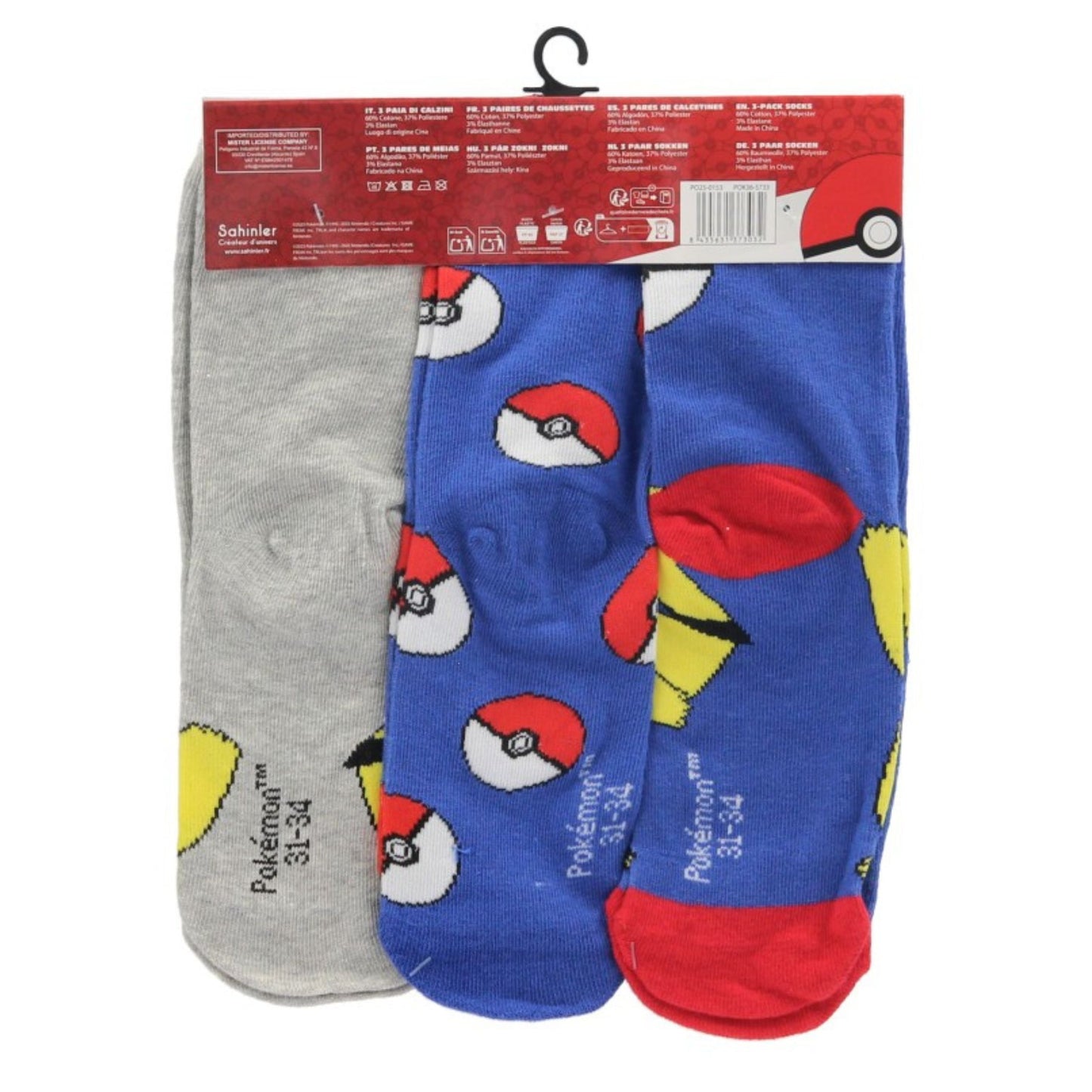 3 pares de meias Pokemon