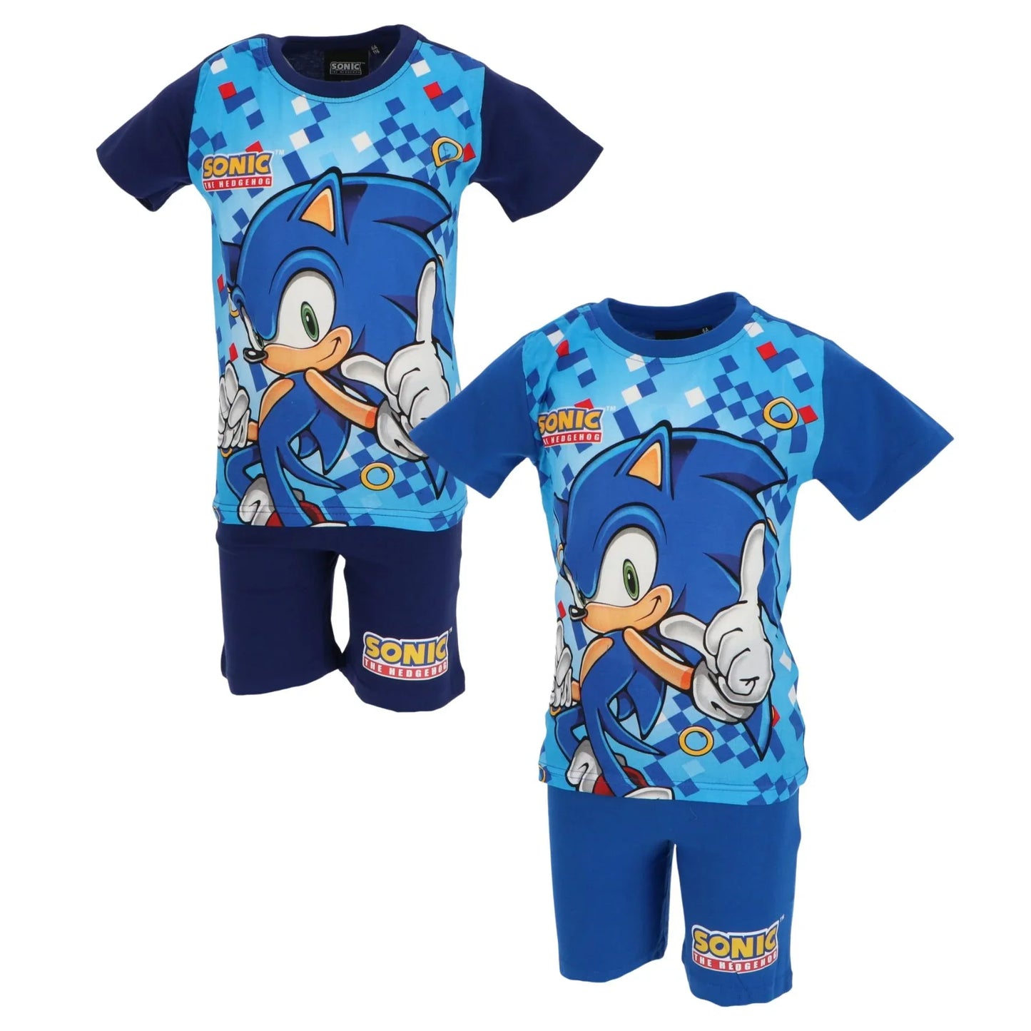 Pijama infantil azul de manga curta com estampa do Sonic para meninos
