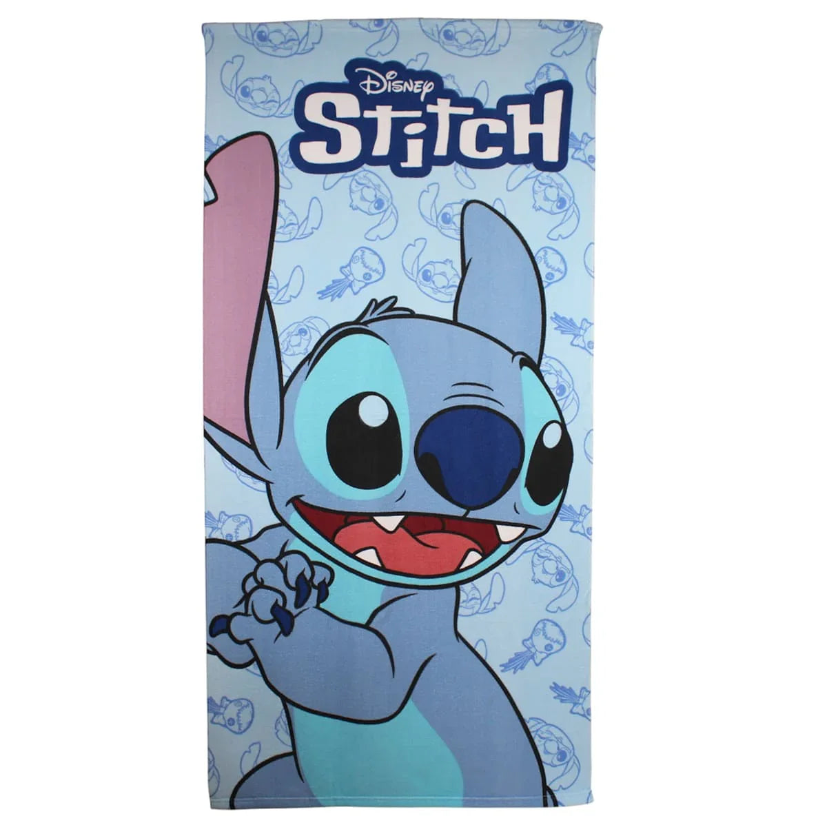 Toalha infantil de poliéster azul com personagem Stitch, ideal para crianças fã de Disney.