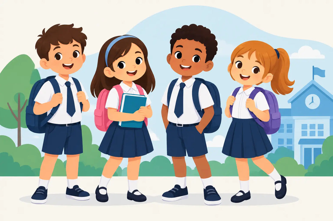 Personagens em roupa escolar 2026 para crianças
