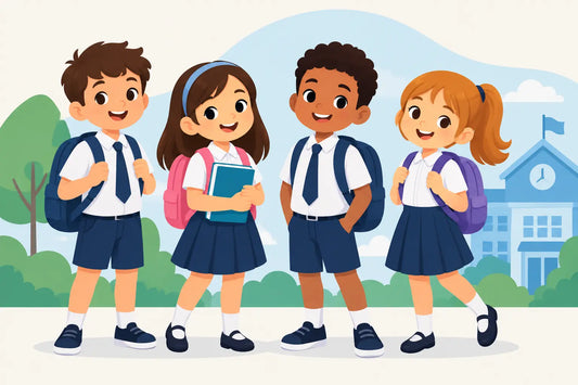 Personagens em roupa escolar 2026 para crianças
