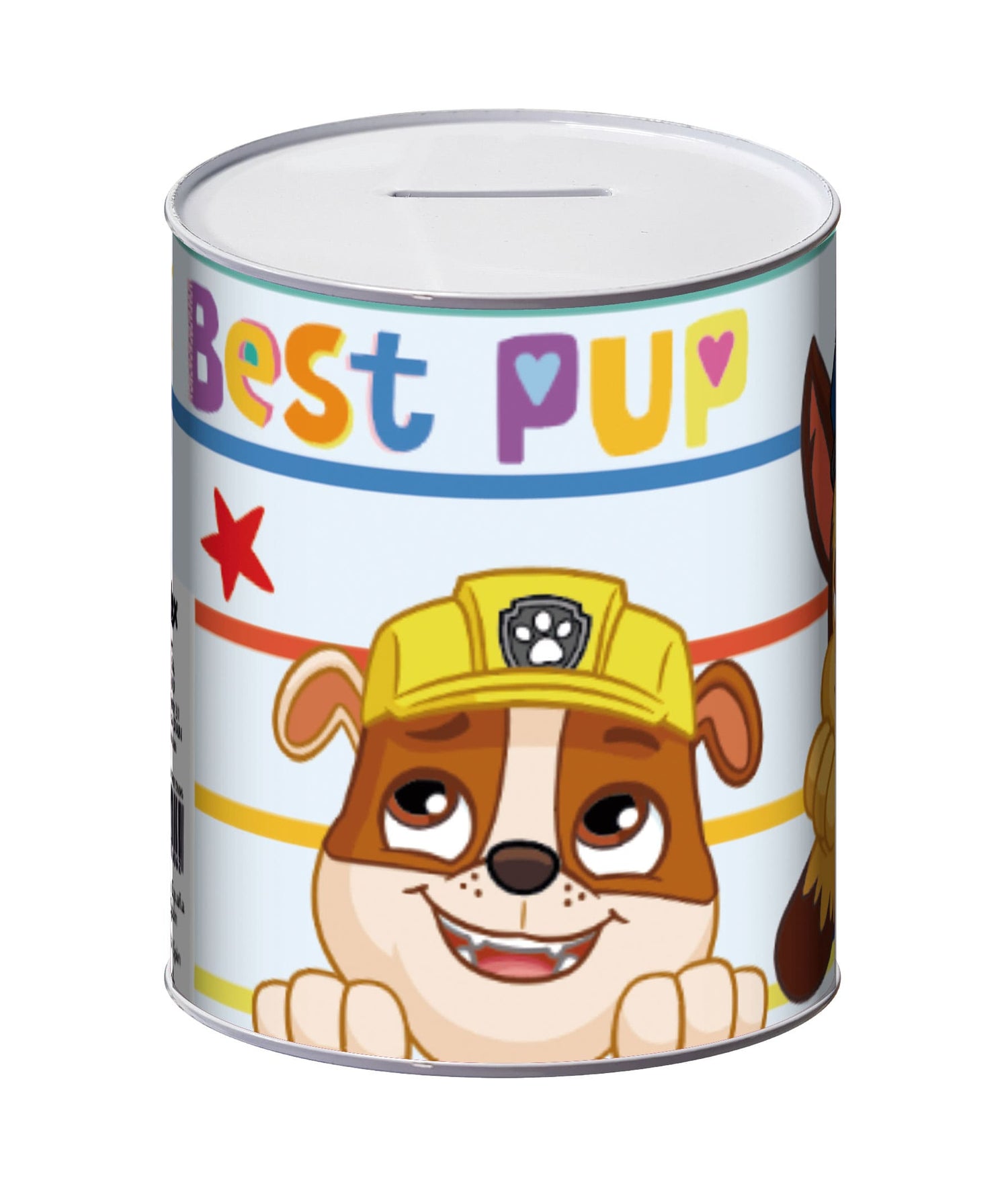 Mealheiro infantil com personagem de desenho animado cachorro, tema Patrulha Pata, colorido