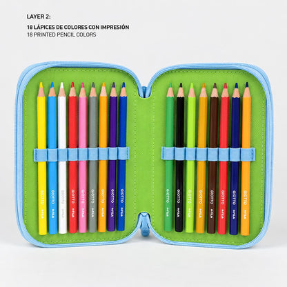 Set escolar Bluey con estuche triple.