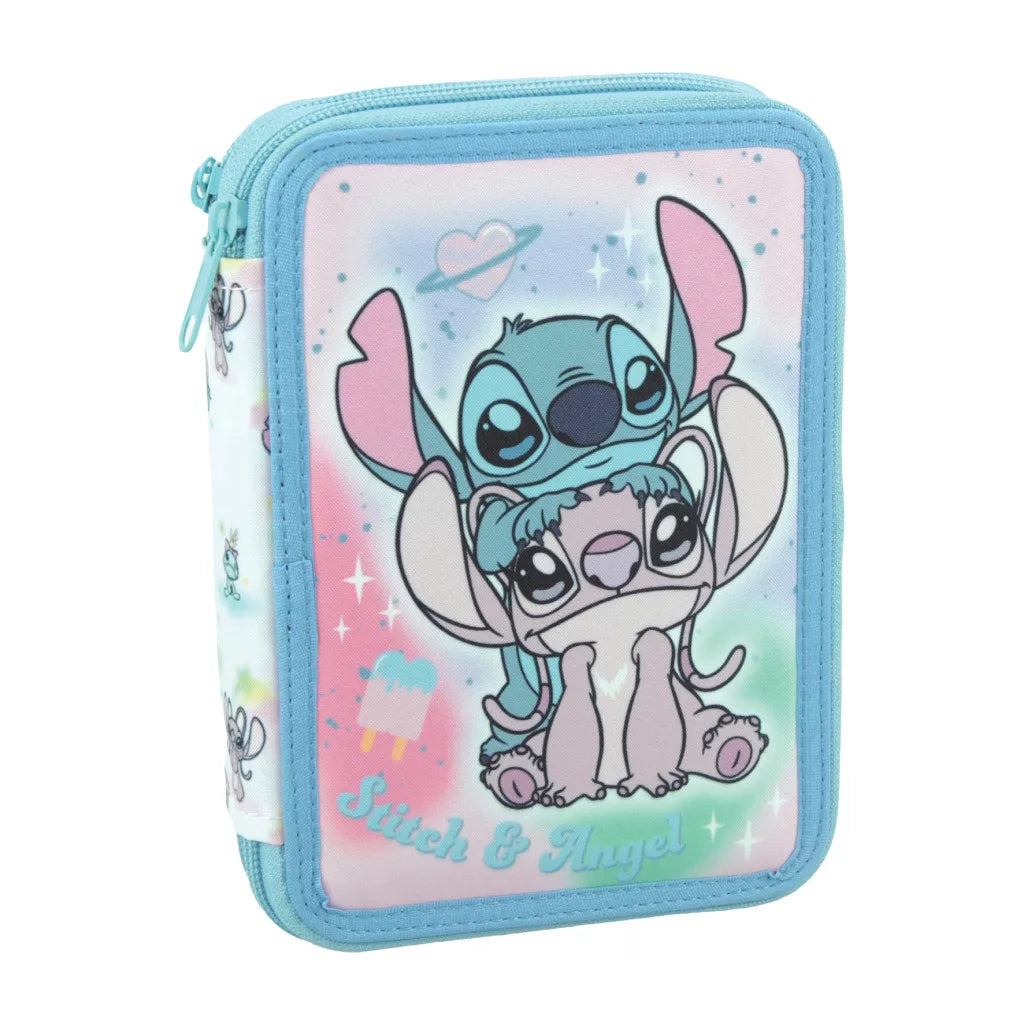 Conjunto Escolar Stitch Brush it out com estojo duplo