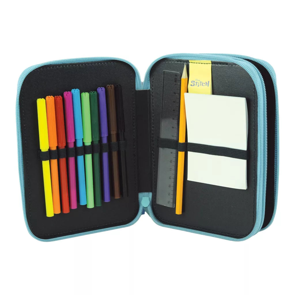 Conjunto Escolar Stitch Brush it out com estojo duplo