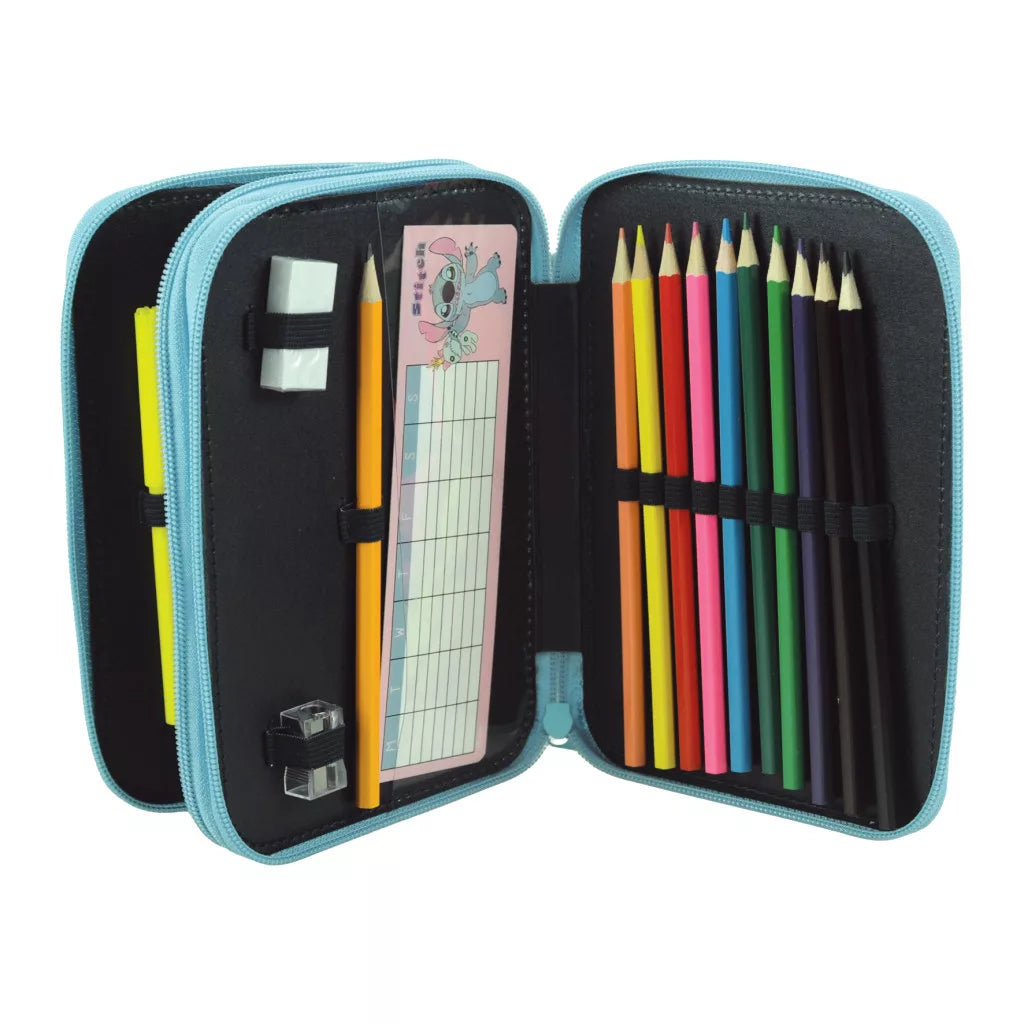 Conjunto Escolar Stitch Brush it out com estojo duplo