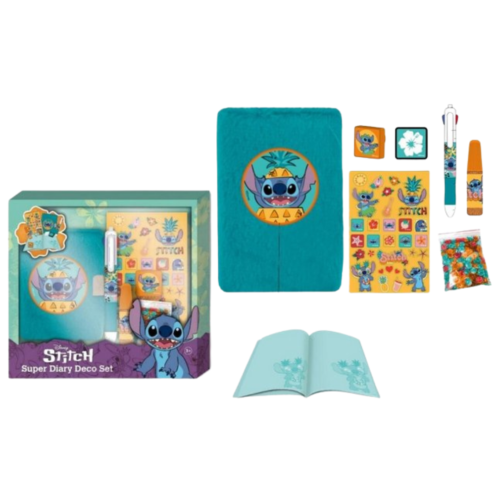 Bloco de Notas com Acessórios Stitch verde felpudo