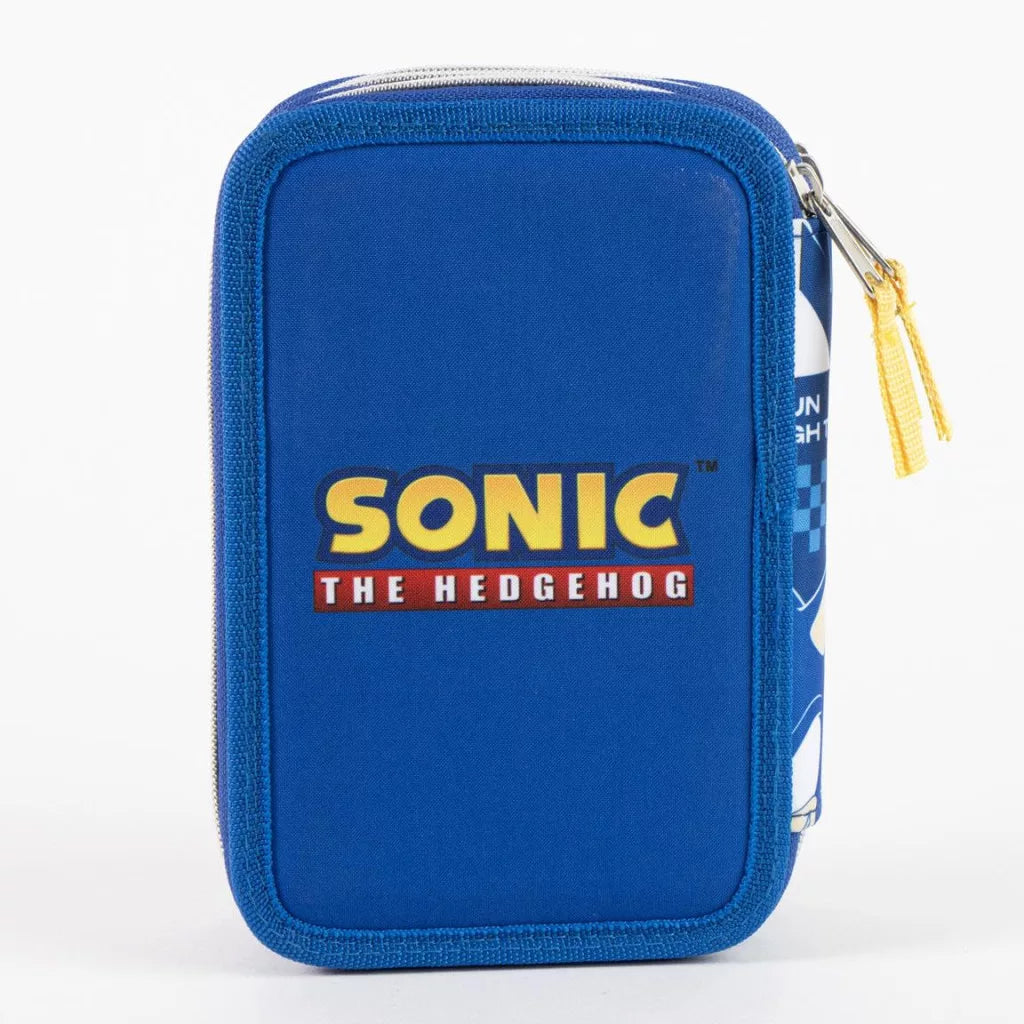 Conjunto Escolar Sonic Power Sun com estojo triplo
