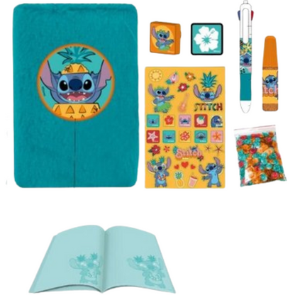 Bloco de Notas com Acessórios Stitch verde felpudo