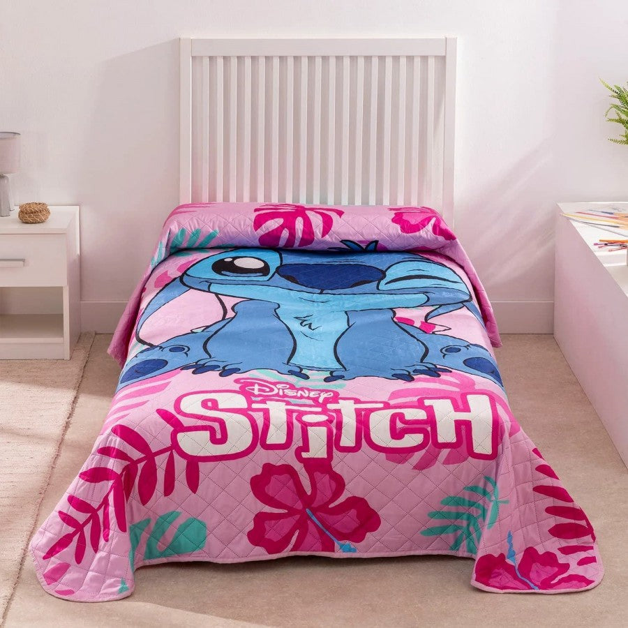 Colcha de cama verão Stitch rosa