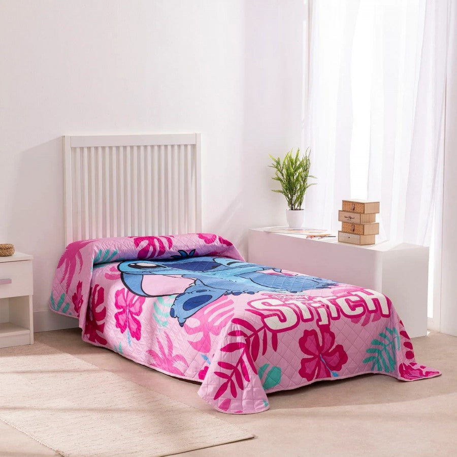 Colcha de cama verão Stitch rosa
