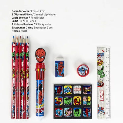 Conjunto Escolar Spiderman com estojo transparente