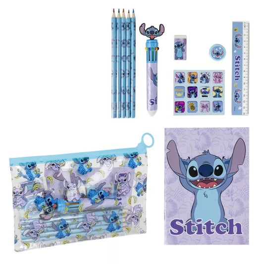 Conjunto Escolar Stitch Angel com estojo transparente - BONECADA