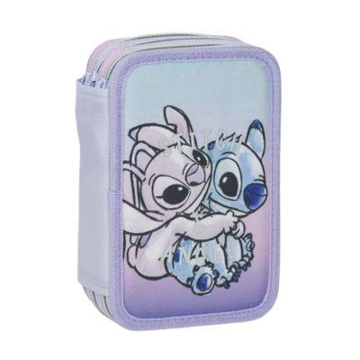 Conjunto Escolar Stitch e Angel com estojo triplo