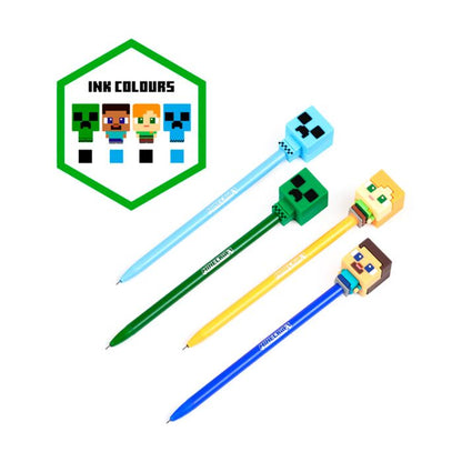 Conjunto de 4 canetas apagáveis com topo de silicone Minecraft Chibi