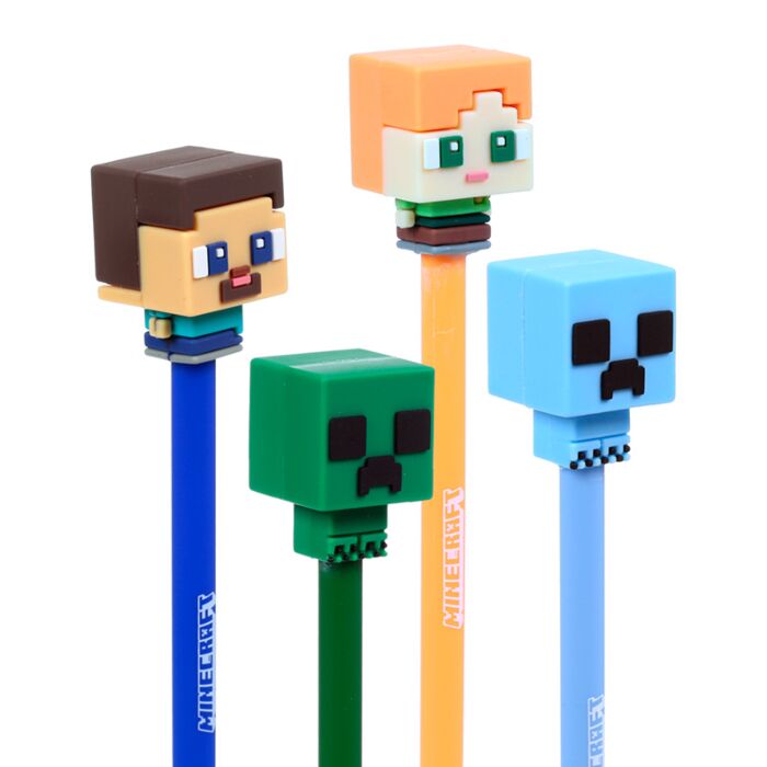 Conjunto de 4 canetas apagáveis com topo de silicone Minecraft Chibi