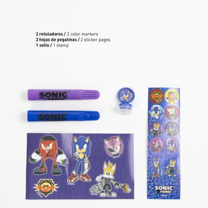 Conjunto desenho com caderno Sonic - BONECADA