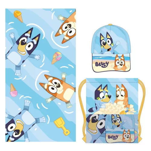 Conunto Toalha praia, boné e saco Bluey