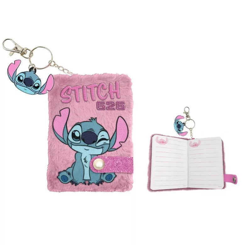 Mini diário Stitch com caneta e porta chaves