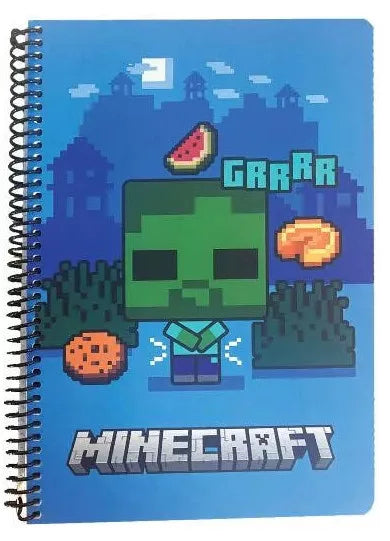 Caderno Espiral B5 Pautado Minecraft Grrrr 70 Páginas
