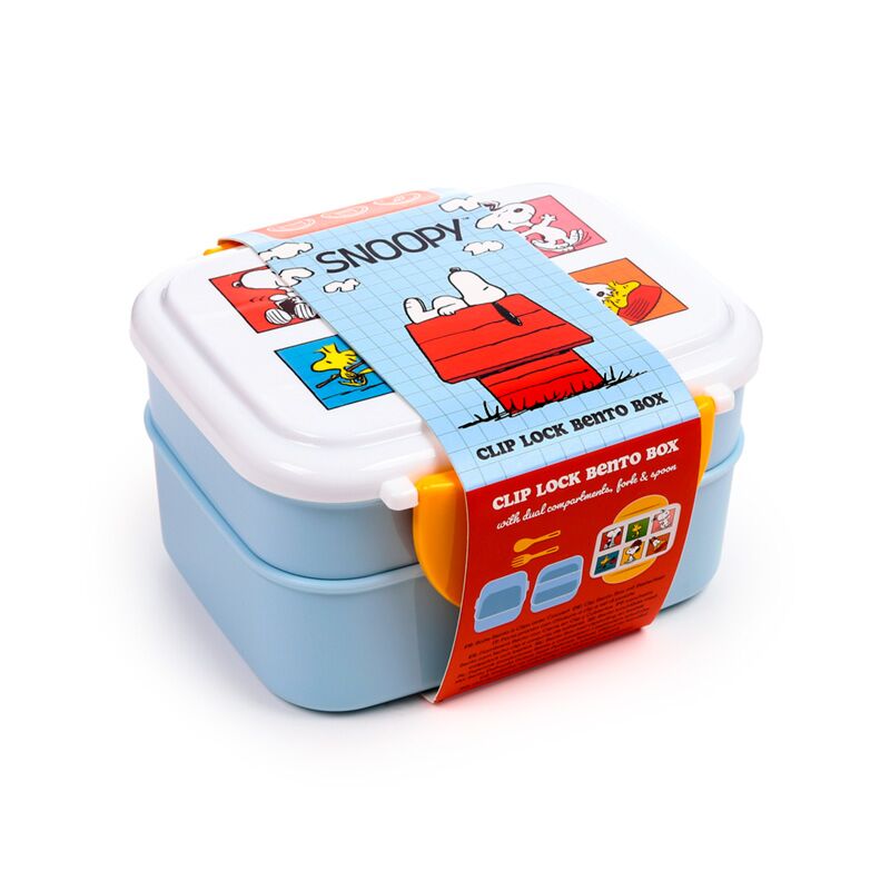 Sanduicheira Bento com fecho clip e talheres - Peanuts Snoopy & Woodstock