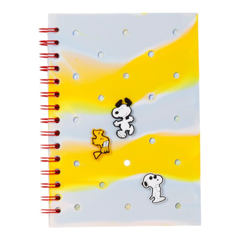 Caderno A5 capa silicone com adornos Peanuts Snoopy & Woodstock