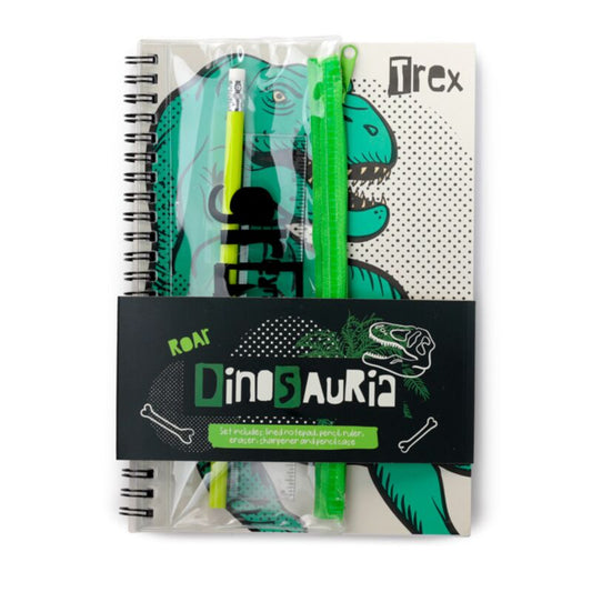 Conjunto escolar Dinosauria com caderno (6 Peças)