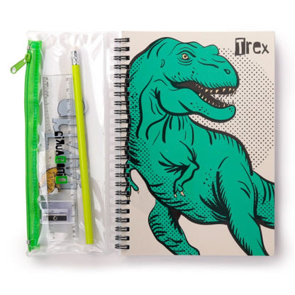 Conjunto escolar Dinosauria com caderno (6 Peças)