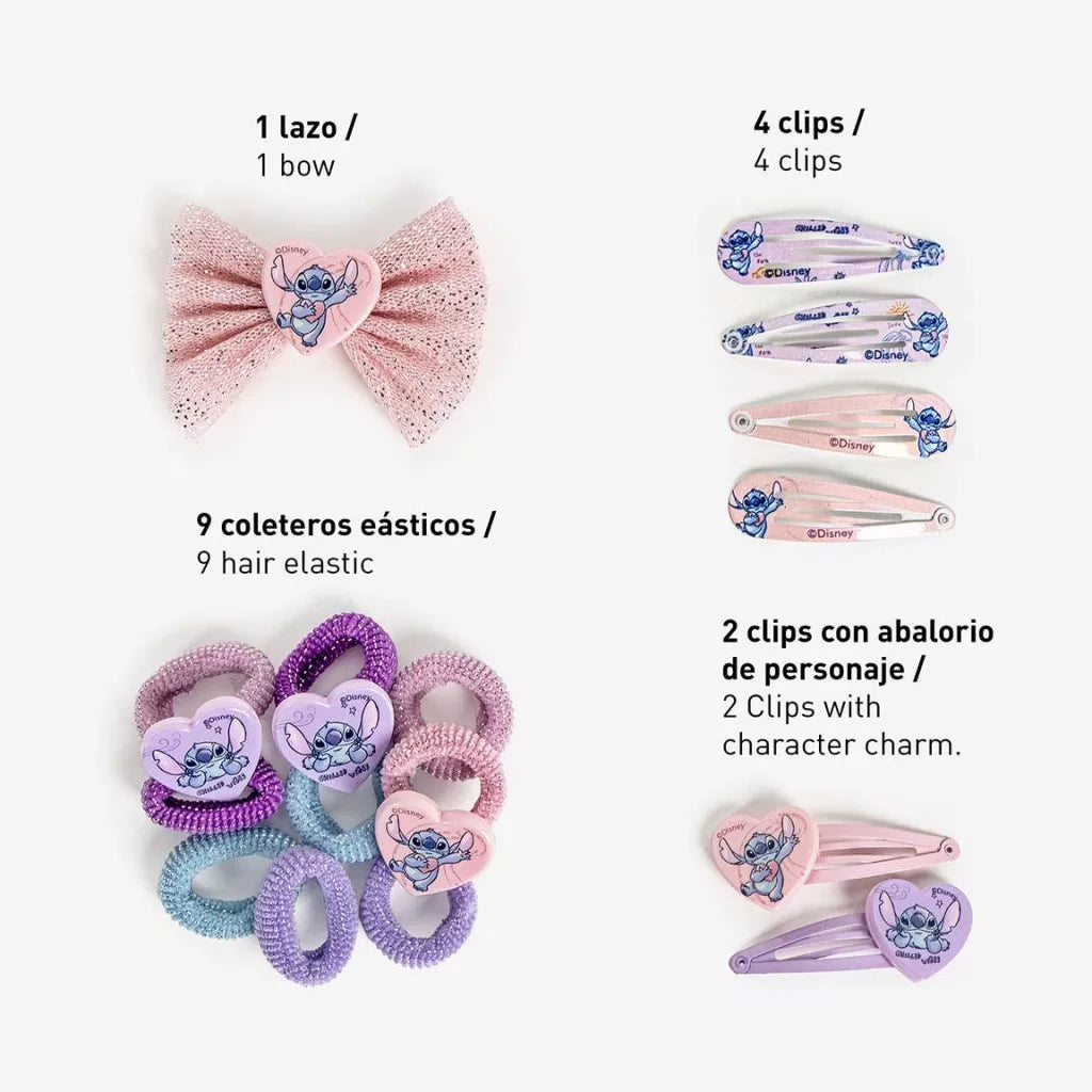Bolsa com acessórios de cabelo Stitch