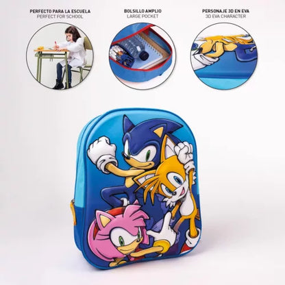 Mochila pré-escolar Sonic 3D - 31 cm - BONECADA