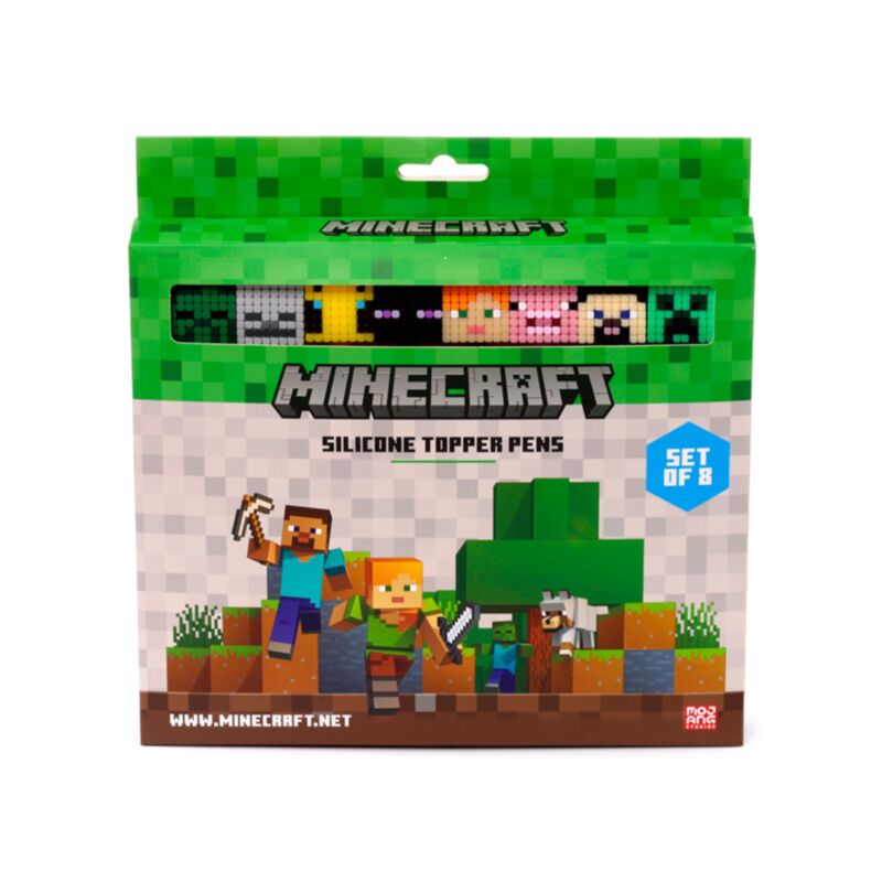 Caneta de Ponta Fina Minecraft - Conjunto de 8 peças com topos de silicone