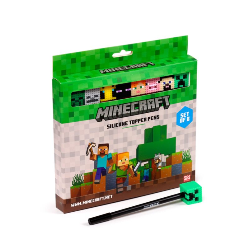Caneta de Ponta Fina Minecraft - Conjunto de 8 peças com topos de silicone