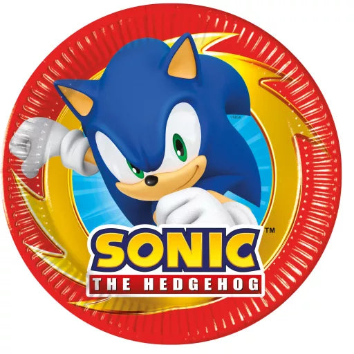 Pratos de papel festa Sonic (8 unidades)