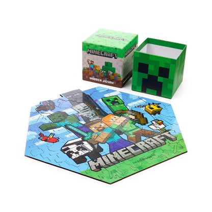 Puzzle madeira com 130 peças forma Minecraft Creeper