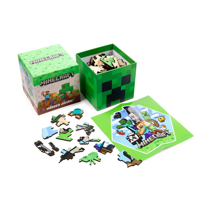Puzzle madeira com 130 peças forma Minecraft Creeper
