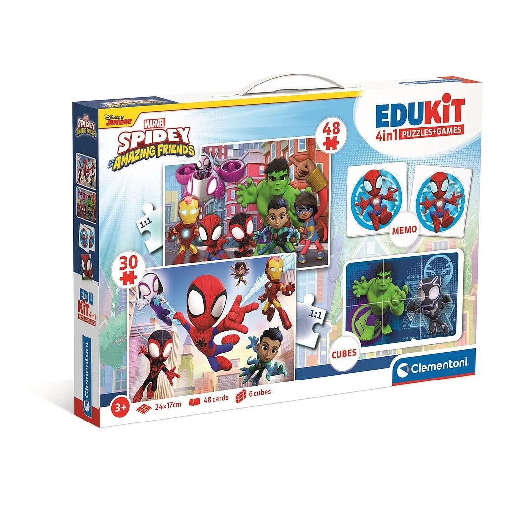 Superkit Memo + 6 Cubos + 2 Puzzles 30 e 48 Peças Spidey