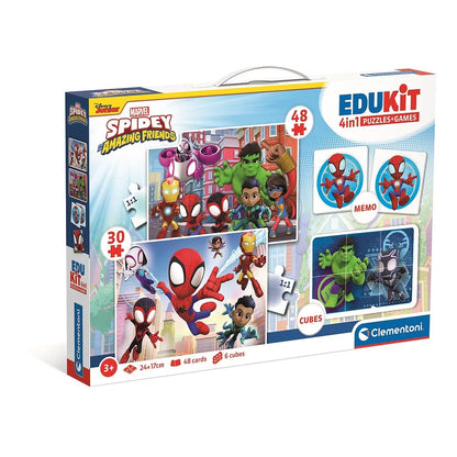 Superkit Memo + 6 Cubos + 2 Puzzles 30 e 48 Peças Spidey
