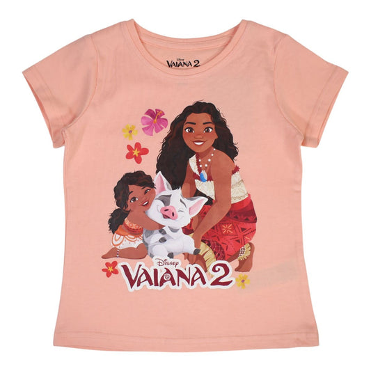 T-shirt manga curta Vaiana salmão/cinzento - BONECADA