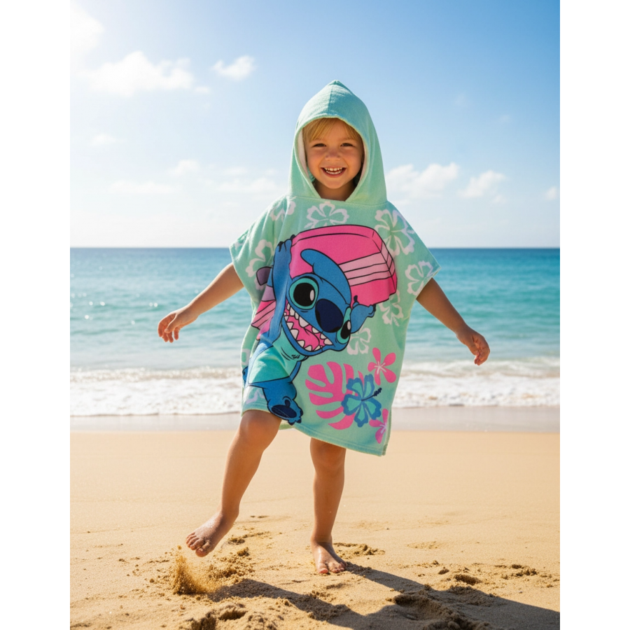 Poncho de praia Stitch azul