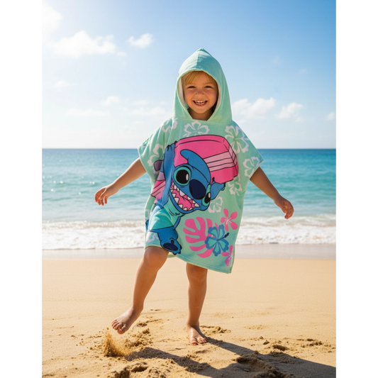 Poncho de praia Stitch azul