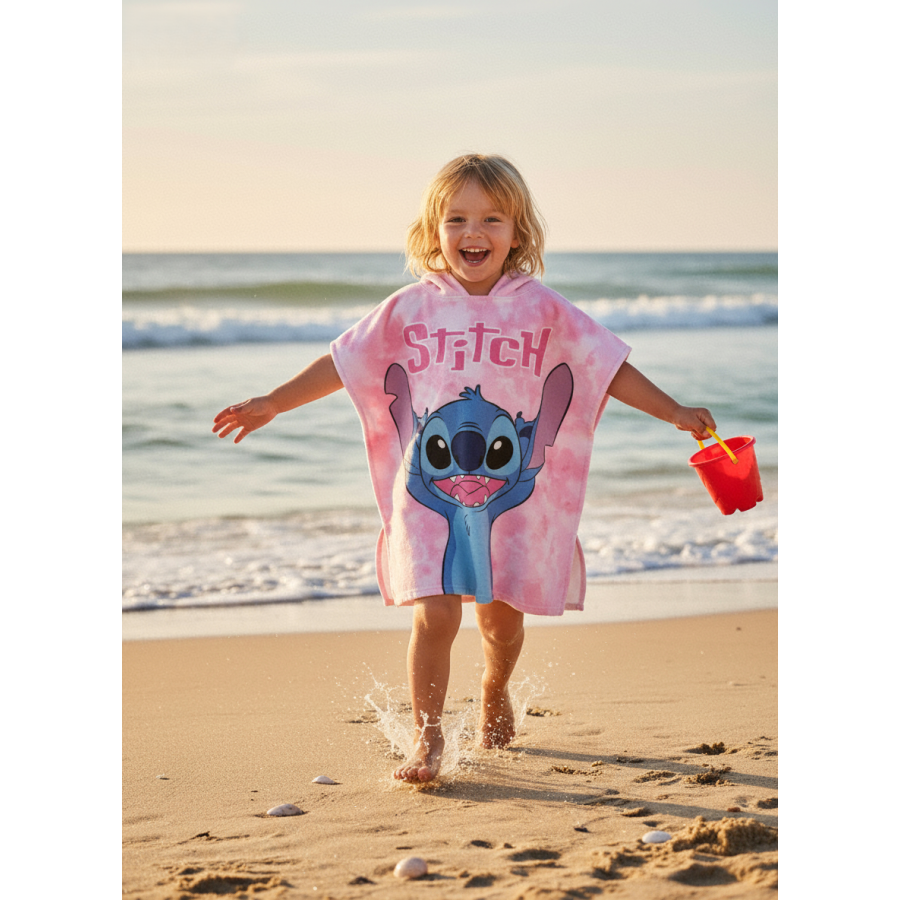 Poncho de praia Stitch rosa
